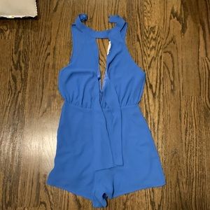 lush blue romper with tie up front